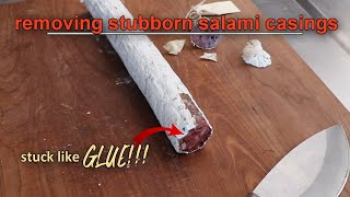 How to quickly remove a stubborn salami casing  Salami Problems [upl. by Jocelyne]