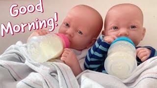 Newborn Twins Morning Routine  Realistic JC Toys Berenguer Reborn Baby Dolls [upl. by Brentt]