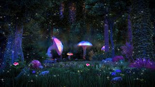 Enchanted Forest Night Ambience ✨🍄🌲 Mystical atmosphere calming nature sounds amp occasional rain [upl. by Tonia]