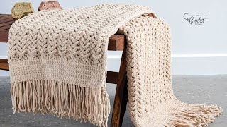 How to Crochet Bernat Easy Herringbone Chunky Blanket [upl. by Naryb]