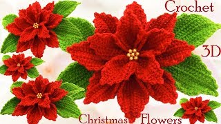 Como hacer flores Nochebuena a Crochet en punto 3D tejido tallermanualperu [upl. by Natale]