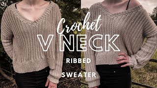 Crochet V Neck Ribbed Sweater [upl. by Angel]