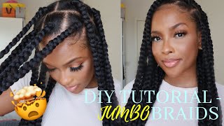 DIY JUMBO BRAIDS TUTORIAL FOR BEGINNERS Easy elastic band method [upl. by Jae]