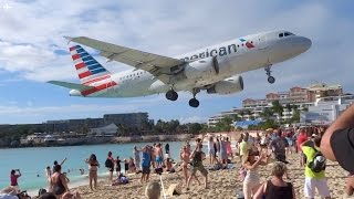 Extremely Low Landing at St Maarten Princess Juliana Airport American Airlines A319 [upl. by Larcher]