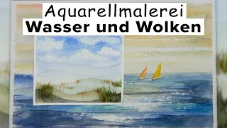 AliceART  Aquarell Kurs 4 für Anfänger  Wasser und Wolken  Aquarell malen lernen  watercolor [upl. by Melas]