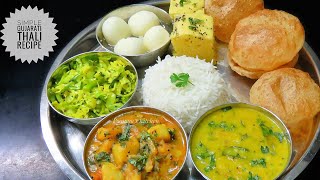 Full Gujarati Thali in 30 mins  Veg Thali  Aloo Sabji Poori Gujarati Dal Rice Gobhi Sambharyu [upl. by Aneles346]