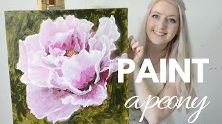 PAINTING TUTORIAL Acrylic Peony Flower Techniques  Katie Jobling Art [upl. by Ahsiyt460]