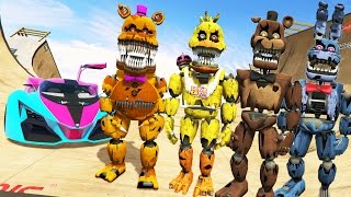 NIGHTMARE ANIMATRONICS STUNT ON WORLDS BIGGEST RAMP EVER GTA 5 Mods FNAF Funny Moments [upl. by Harman]