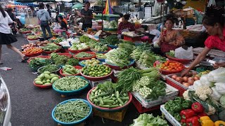 Cambodia Street Market Tours  Plenty Fresh Vegetable River Fish amp More Seafood Phsa Orussey [upl. by Ygief]