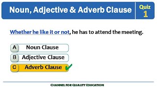 Noun Clause Adjective Clause amp Adverb Clause  Clauses Quiz by Quality Education [upl. by Ettie]