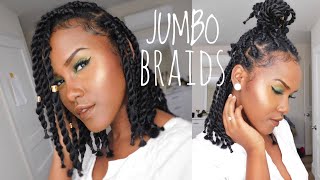 HOW TO DO SHORT CHUNKY JUMBO BOX BRAIDTWIST ON NATURAL HAIR BY YOURSELF [upl. by Janaye]