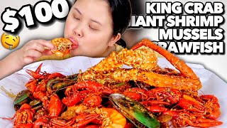 KING CRAB LEGS  SHRIMP  CRAWFISH  MUSSELS SEAFOOD BOIL MUKBANG 먹방 EATING SHOW [upl. by Gherardi]