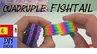 CÓMO HACER PULSERAS DE GOMITAS FISHTAIL CUADRUPES  SIN TELAR  TUTORIAL EN ESPAÑOL  DIY [upl. by Ahseela]