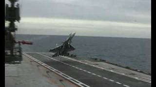 Su33 Unsuccessful cobra landing attempt  Admiral Kuznetsov  RuAF [upl. by Yelah162]