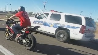 STREET BIKE VS POLICE Chase Motorcycle Stunts Riding Wheelies While Chased By Cops [upl. by Eerb]