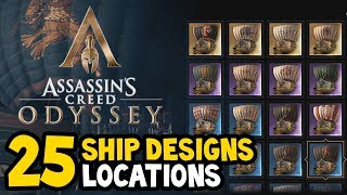 Assassins Creed Odyssey  ALL SHIP DESIGNS  SKINS Locations Guide [upl. by Eanert]