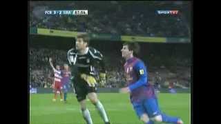 Lionel Messi  O primeiro gol de Messi no BarcelonaGlobo Esporte [upl. by Dyanna]