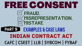 Fraud  Misrepresentation  Mistake  Free Consent  Indian Contract Act  Caselaws  Example [upl. by Airtal]