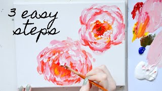 How to Paint a Peony in Acrylics 🌸3 Easy Steps Acrylic Painting Techniques [upl. by Rebmeced]