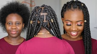 EASIEST JUMBO BOX BRAIDS PROTECTIVE STYLE On 4C Natural Hair  RUBBER BAND METHOD TUTORIAL  Howto [upl. by Ranilopa]