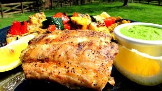 Grilled Rockfish with Lemon Basil Pesto  Striped Bass Recipe [upl. by Condon]