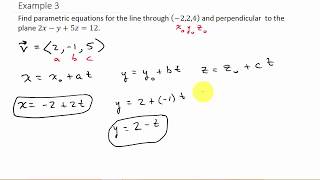 Finding Parametric Equations Through a Point and Perpendicular to a Plane [upl. by Soirtemed]