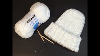 HOW TO KNIT  EASY RIBBED HAT  in the round [upl. by Pip577]