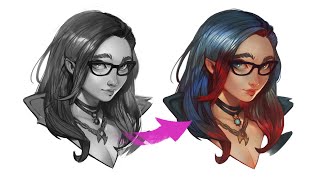 GREYSCALE to COLOR  Digital Painting Tutorial [upl. by Yanahs]