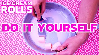 Ice Cream Rolls  DIY RECIPE  How to make Ice Cream Rolls at home  with pink Marshmallows [upl. by Stormi296]