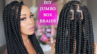 🔥How To DIY JUMBO BOX BRAIDS RUBBER BAND METHOD  Beginner Friendly Protective Style  Tupo1 [upl. by Reinaldos675]