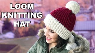 LOOM KNITTING HAT FOR BEGINNERS  CJ Design ♡ [upl. by Herzig532]