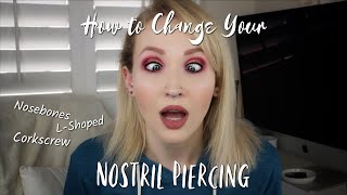 HOW TO CHANGE YOUR NOSTRIL PIERCING  Nosebone LShaped amp Corkscrew [upl. by Llenel748]