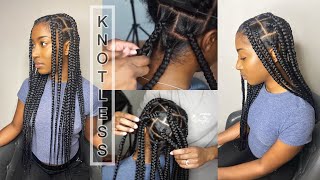 HOW TO DO SUPER EASY FLAT JUMBO KNOTLESS BOX BRAIDS DETAILED [upl. by Hebel]