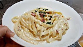 CREAMY BACON PASTA RECIPE  Pasta Cheese Sauce Recipe  How To Make Cheesy Fettuccini Pasta [upl. by Eelanej499]