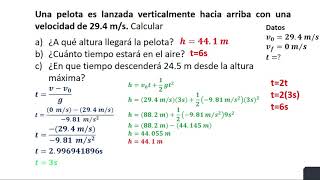 Una pelota es lanzada verticalmente hacia arriba con una velocidad de 294 ms [upl. by Suirradal]