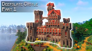 Minecraft How to build a Deepslate Medieval Castle  Tutorial PART 1 [upl. by Anirhtak616]