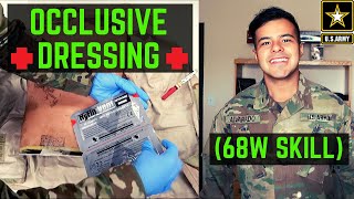 Occlusive Dressing Chest Seal  68W Combat Medic AIT Skills Test [upl. by Enyad18]