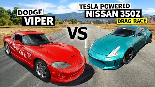 Electric Nissan 350Z vs 460hp Dodge Viper Drag Race [upl. by Nezah]