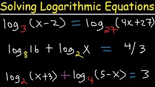 Solving Logarithmic Equations With Different Bases  Algebra 2 amp Precalculus [upl. by Idolem609]