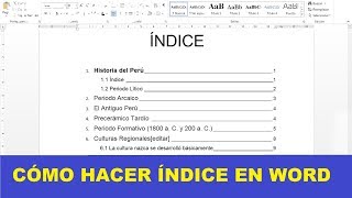 CÓMO HACER UN ÍNDICE EN WORD [upl. by Kcinemod]