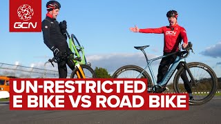 Just How Much Faster Is An UnRestricted E Bike Than A Road Bike [upl. by Essirehs]