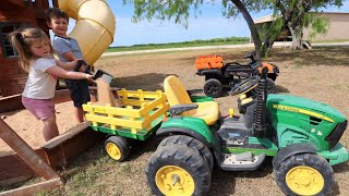 Using tractors to make a secret sandbox hideout  Tractors for kids [upl. by Attaynik]