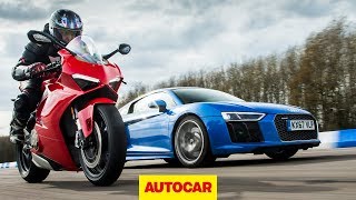 Drag race Audi R8 vs Ducati Panigale V4  Car vs Bike  Autocar [upl. by Inaboy740]