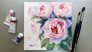 Watercolor PaintingPink PeoniesAdvanced Tutorial Step by Step [upl. by Chavaree]