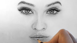 How to draw shade realistic eyes nose and lips with graphite pencils  Step by Step [upl. by Ynahteb577]