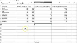 Costing a recipe  Part 2 Excel demonstration [upl. by Deroo]