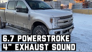 2019 F250 67 Powerstroke 4” exhaust sound at idle and rev [upl. by Saixela]