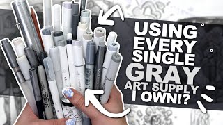 HOW GRAY IS TOO GRAY  Art Using Every GRAY PEN PENCIL MARKER WATERCOLOR ETC I Own [upl. by Laux913]