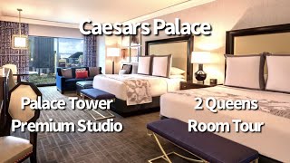 Caesars Palace Las Vegas  Palace Tower Premium Studio 2 Queen Room Tour [upl. by Eetsirk569]