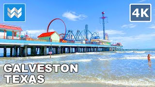 4K Galveston Beach in Galveston Texas USA South of Houston Walking Tour amp Travel Guide 🎧 [upl. by Draner]